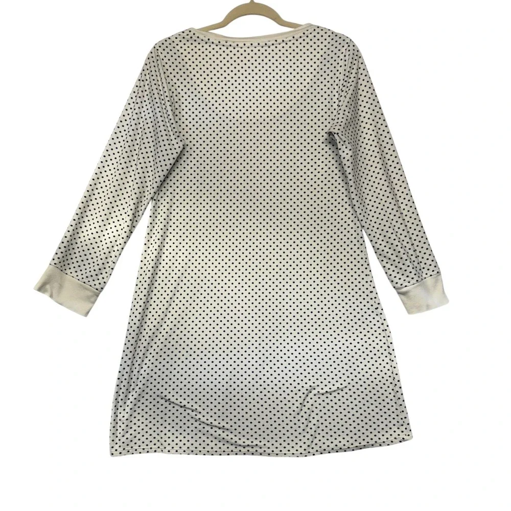 Nautica Sleepwear Womens Small Cream Polka Dot Long Sleeve Fleece Nightgown